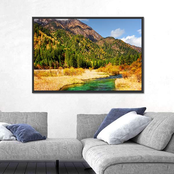 Rize Valley In Jiuzhaigou China Canvas Wall Art-3 Horizontal-Gallery Wrap-25" x 16"-Tiaracle