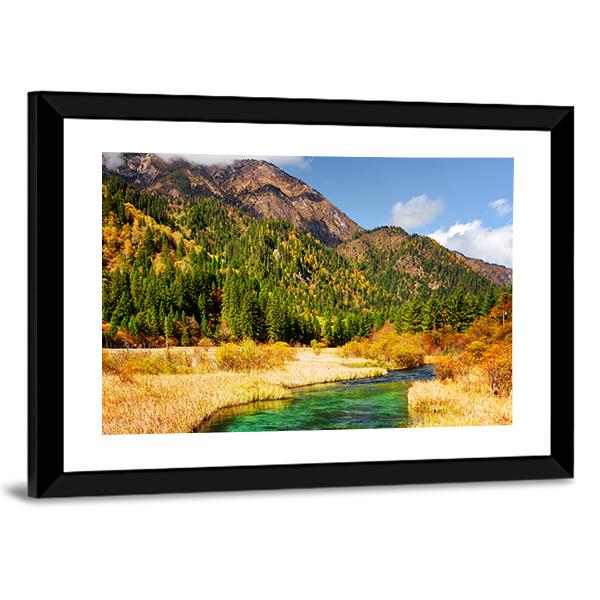 Rize Valley In Jiuzhaigou China Canvas Wall Art-3 Horizontal-Gallery Wrap-25" x 16"-Tiaracle