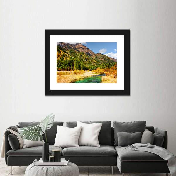 Rize Valley In Jiuzhaigou China Canvas Wall Art-3 Horizontal-Gallery Wrap-25" x 16"-Tiaracle