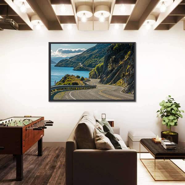 Road Along Lake Wakatipu In Queenstown Canvas Wall Art-5 Horizontal-Gallery Wrap-22" x 12"-Tiaracle