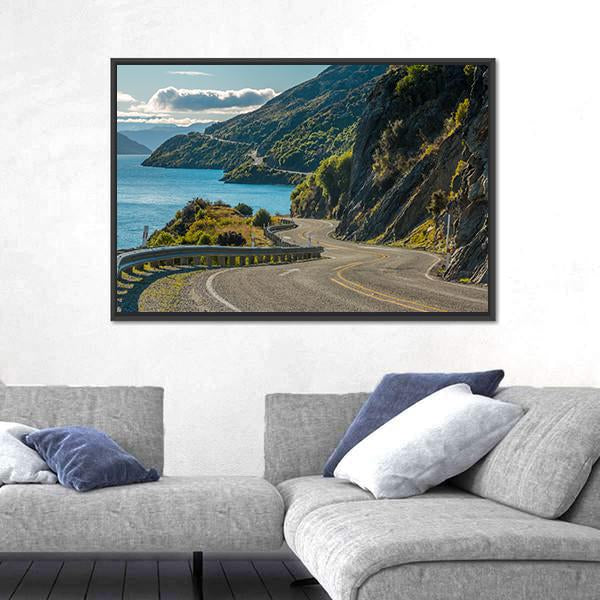 Road Along Lake Wakatipu In Queenstown Canvas Wall Art-5 Horizontal-Gallery Wrap-22" x 12"-Tiaracle