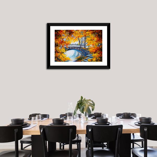 Road And Bridge In Autumn Forest Canvas Wall Art-1 Piece-Framed Print-20" x 16"-Tiaracle