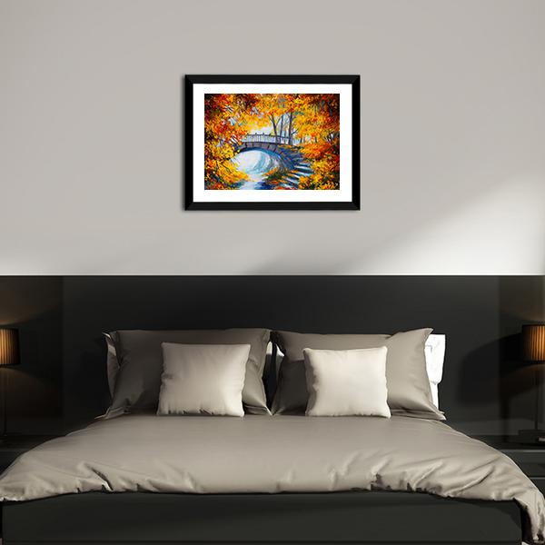 Road And Bridge In Autumn Forest Canvas Wall Art-3 Horizontal-Gallery Wrap-25" x 16"-Tiaracle