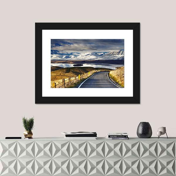 Road And Lake Tekapo Canvas Wall Art-1 Piece-Framed Print-20" x 16"-Tiaracle