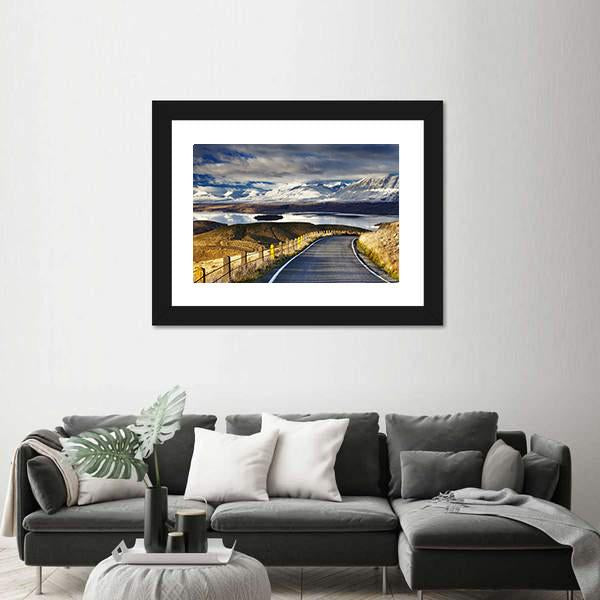 Road And Lake Tekapo Canvas Wall Art-1 Piece-Framed Print-30" x 20"-Tiaracle
