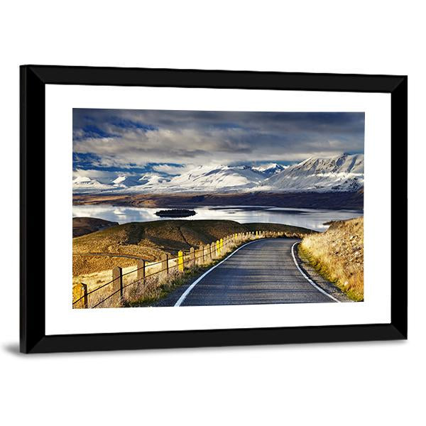 Road And Lake Tekapo Canvas Wall Art-5 Horizontal-Gallery Wrap-22" x 12"-Tiaracle