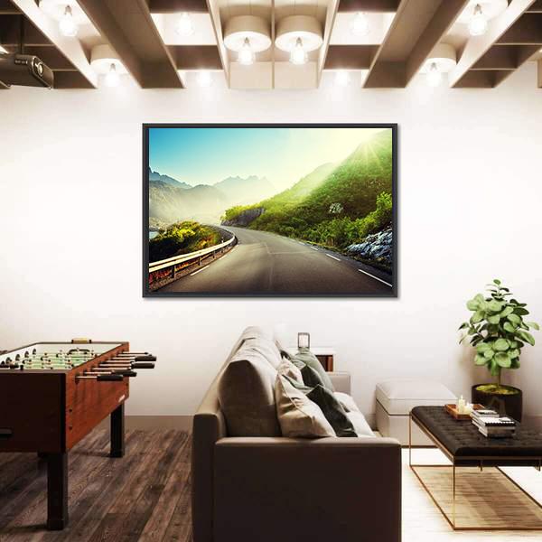 Road And Mist In Lofoten Islands Canvas Wall Art-1 Piece-Floating Frame-24" x 16"-Tiaracle