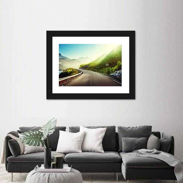 Road And Mist In Lofoten Islands Canvas Wall Art-1 Piece-Framed Print-20" x 16"-Tiaracle