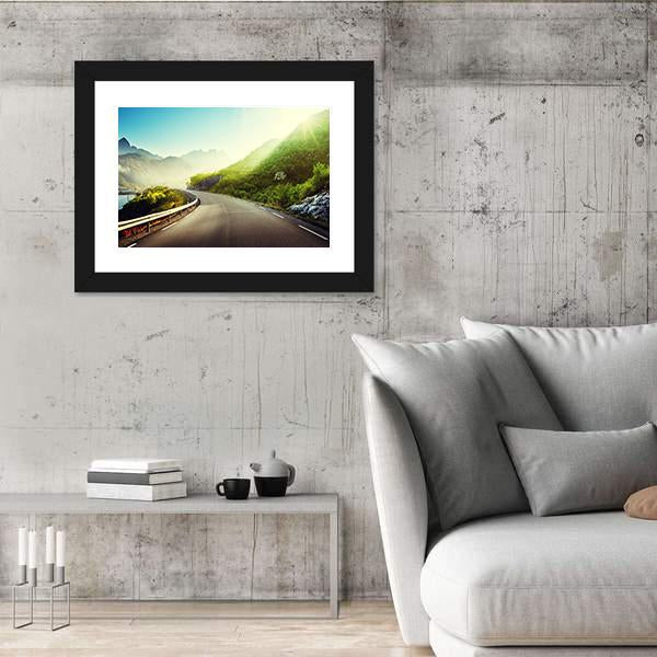Road And Mist In Lofoten Islands Canvas Wall Art-5 Horizontal-Gallery Wrap-22" x 12"-Tiaracle