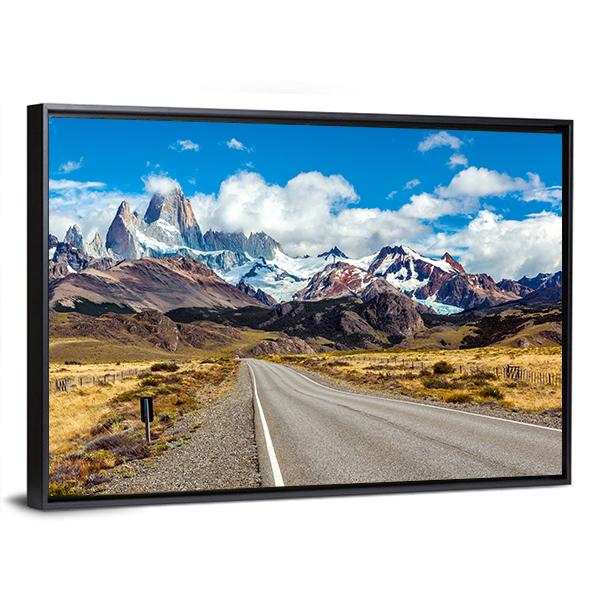 Road And Mountain Panorama With Fitz Roy Peak Canvas Wall Art-3 Horizontal-Gallery Wrap-25" x 16"-Tiaracle