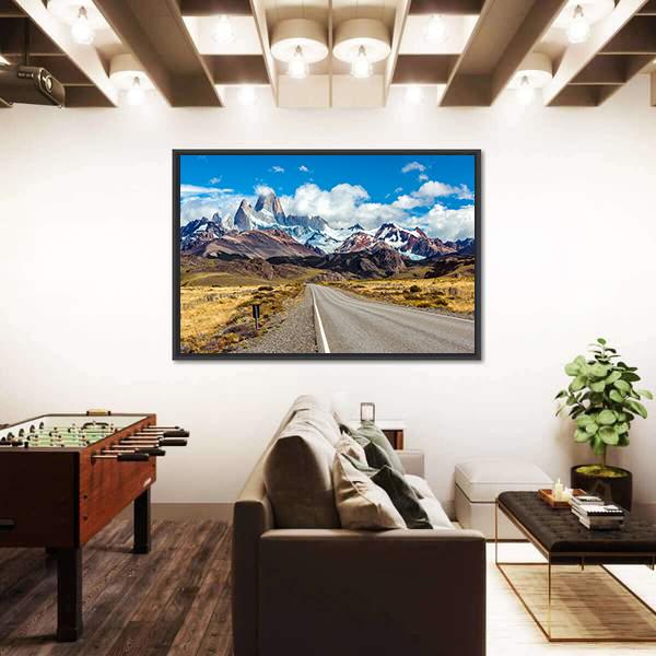 Road And Mountain Panorama With Fitz Roy Peak Canvas Wall Art-3 Horizontal-Gallery Wrap-25" x 16"-Tiaracle