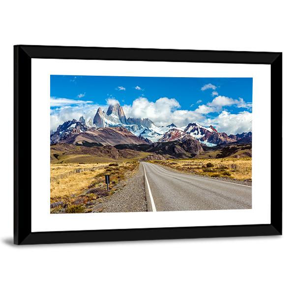Road And Mountain Panorama With Fitz Roy Peak Canvas Wall Art-3 Horizontal-Gallery Wrap-25" x 16"-Tiaracle