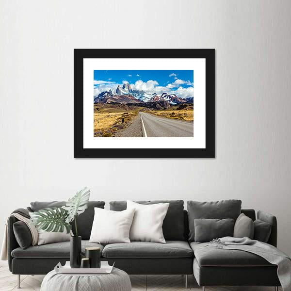 Road And Mountain Panorama With Fitz Roy Peak Canvas Wall Art-3 Horizontal-Gallery Wrap-25" x 16"-Tiaracle
