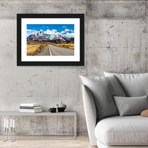 Road And Mountain Panorama With Fitz Roy Peak Canvas Wall Art-3 Horizontal-Gallery Wrap-25" x 16"-Tiaracle