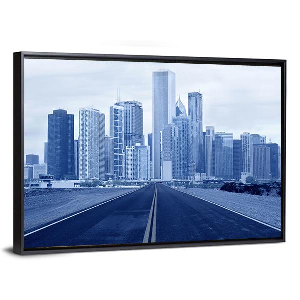 Road Approaching City Skycrappers Canvas Wall Art-3 Horizontal-Gallery Wrap-25" x 16"-Tiaracle
