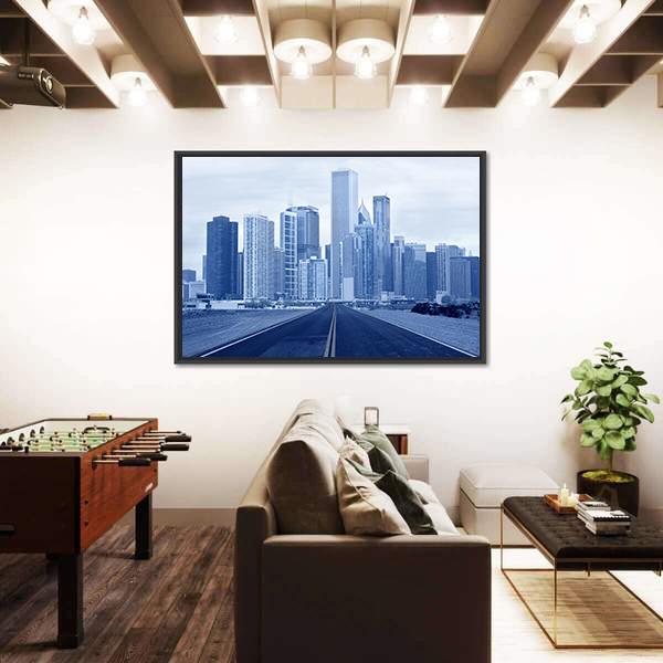 Road Approaching City Skycrappers Canvas Wall Art-3 Horizontal-Gallery Wrap-25" x 16"-Tiaracle