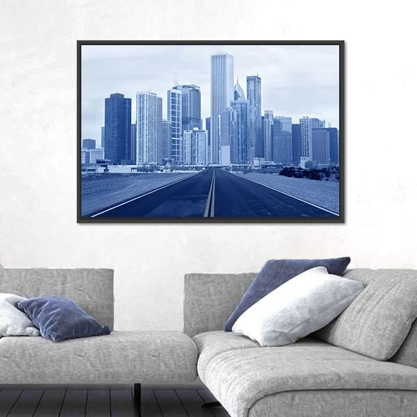 Road Approaching City Skycrappers Canvas Wall Art-3 Horizontal-Gallery Wrap-25" x 16"-Tiaracle