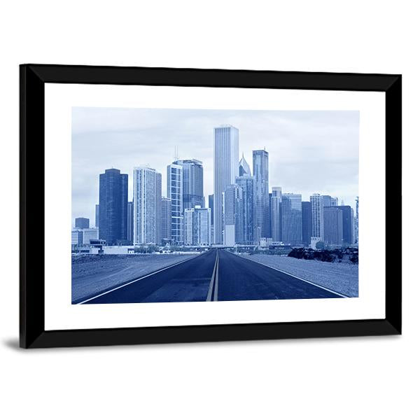 Road Approaching City Skycrappers Canvas Wall Art-3 Horizontal-Gallery Wrap-25" x 16"-Tiaracle