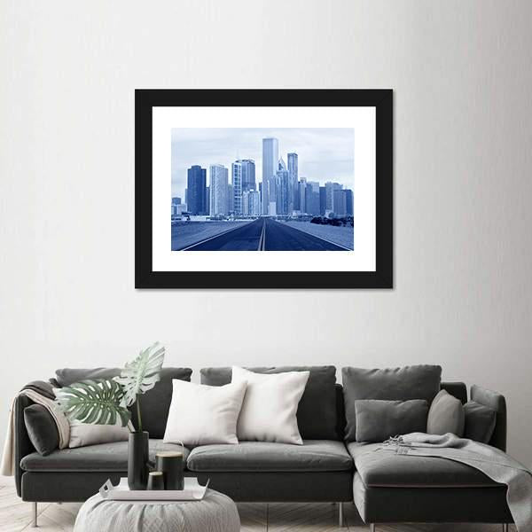 Road Approaching City Skycrappers Canvas Wall Art-3 Horizontal-Gallery Wrap-25" x 16"-Tiaracle