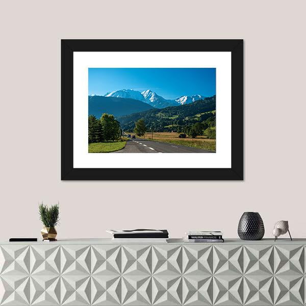 Road Between Fields Near The Mont Blanc Canvas Wall Art-1 Piece-Framed Print-20" x 16"-Tiaracle