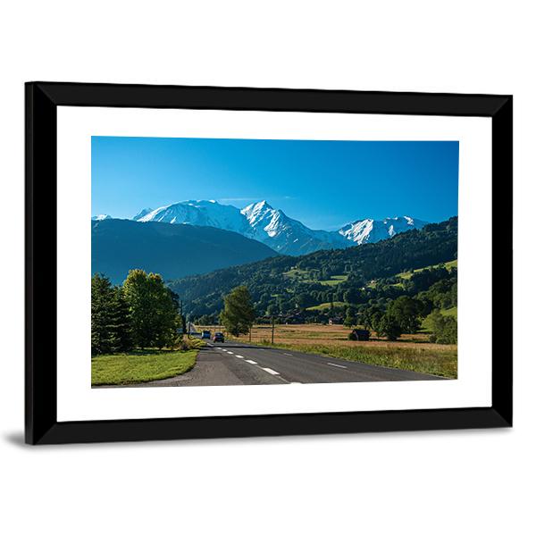 Road Between Fields Near The Mont Blanc Canvas Wall Art-3 Horizontal-Gallery Wrap-25" x 16"-Tiaracle