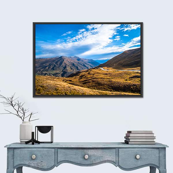 Road Between Queenstown And Wanaka Via Crown Range Canvas Wall Art-1 Piece-Floating Frame-24" x 16"-Tiaracle