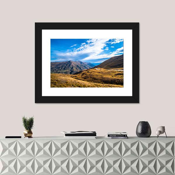 Road Between Queenstown And Wanaka Via Crown Range Canvas Wall Art-1 Piece-Framed Print-20" x 16"-Tiaracle
