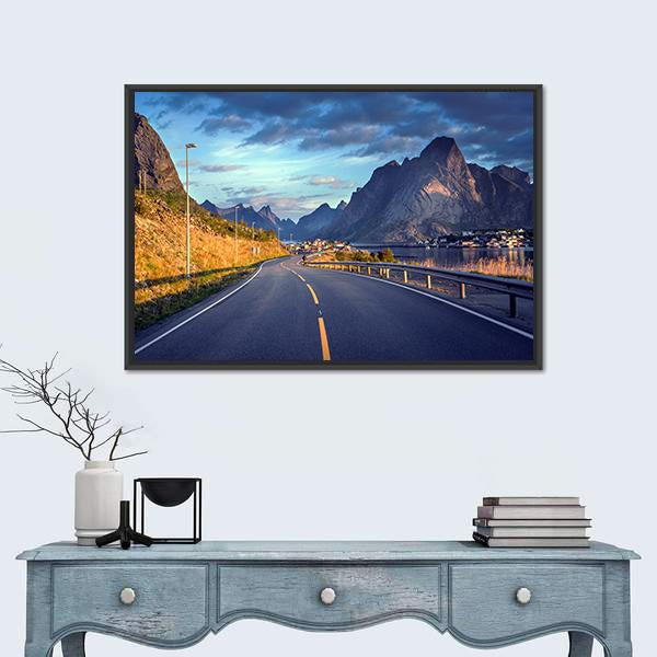 Road By The Sea In Lofoten Islands Canvas Wall Art-1 Piece-Floating Frame-24" x 16"-Tiaracle