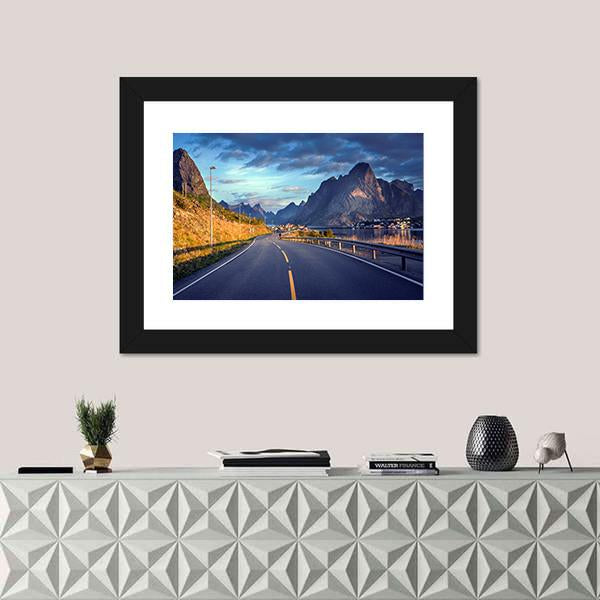 Road By The Sea In Lofoten Islands Canvas Wall Art-1 Piece-Framed Print-20" x 16"-Tiaracle