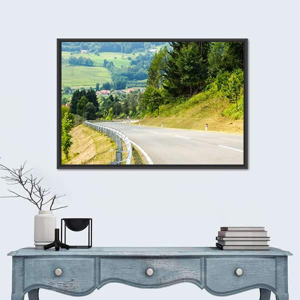 Road Curves In Austrian Mountains Canvas Wall Art-1 Piece-Floating Frame-24" x 16"-Tiaracle