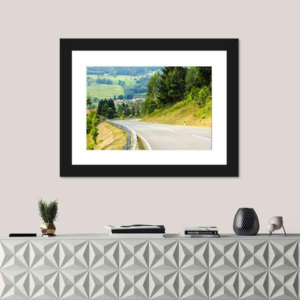 Road Curves In Austrian Mountains Canvas Wall Art-1 Piece-Framed Print-20" x 16"-Tiaracle