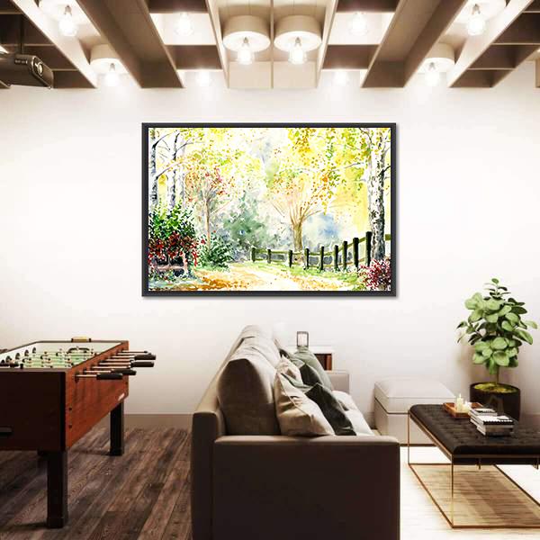 Road Fence And Trees In Autumn Canvas Wall Art-3 Horizontal-Gallery Wrap-25" x 16"-Tiaracle