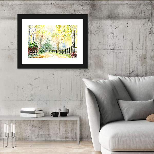 Road Fence And Trees In Autumn Canvas Wall Art-3 Horizontal-Gallery Wrap-25" x 16"-Tiaracle