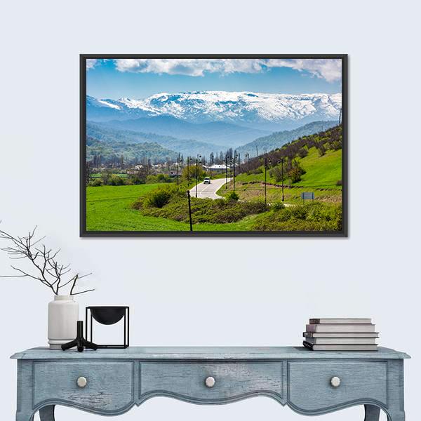 Road In A Mountain Village Canvas Wall Art-1 Piece-Floating Frame-24" x 16"-Tiaracle