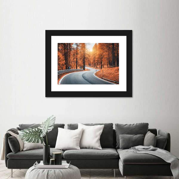 Road In Autumn Forest At Sunset Canvas Wall Art-3 Horizontal-Gallery Wrap-25" x 16"-Tiaracle