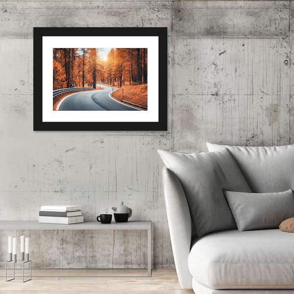 Road In Autumn Forest At Sunset Canvas Wall Art-3 Horizontal-Gallery Wrap-25" x 16"-Tiaracle