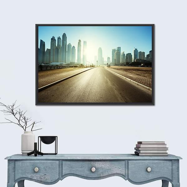 Road In Dubai Canvas Wall Art-1 Piece-Floating Frame-24" x 16"-Tiaracle