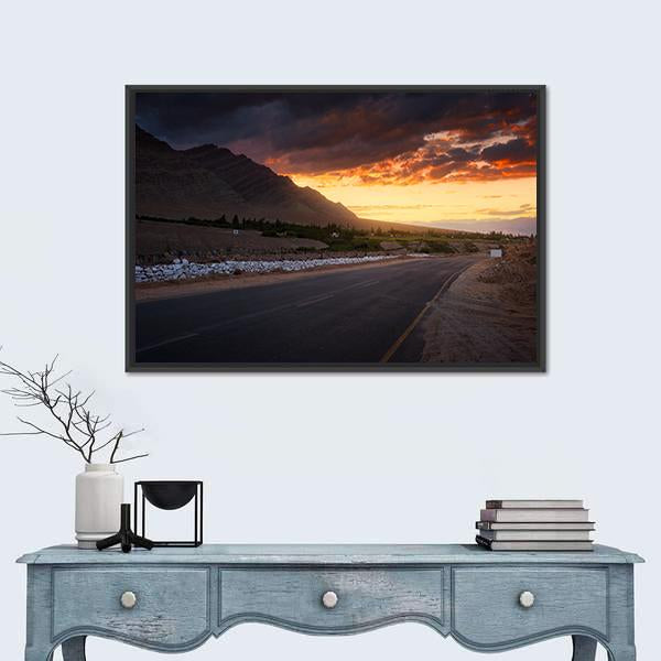 Road In Ladakh At Sunset Canvas Wall Art-1 Piece-Floating Frame-24" x 16"-Tiaracle