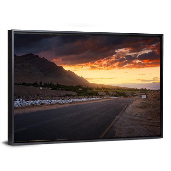 Road In Ladakh At Sunset Canvas Wall Art-3 Horizontal-Gallery Wrap-25" x 16"-Tiaracle