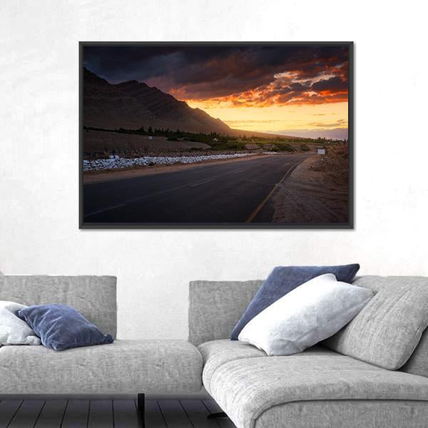 Road In Ladakh At Sunset Canvas Wall Art-3 Horizontal-Gallery Wrap-25" x 16"-Tiaracle