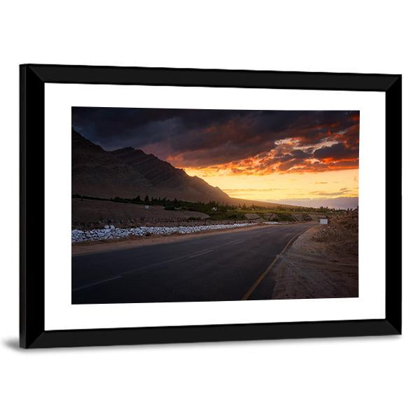 Road In Ladakh At Sunset Canvas Wall Art-3 Horizontal-Gallery Wrap-25" x 16"-Tiaracle
