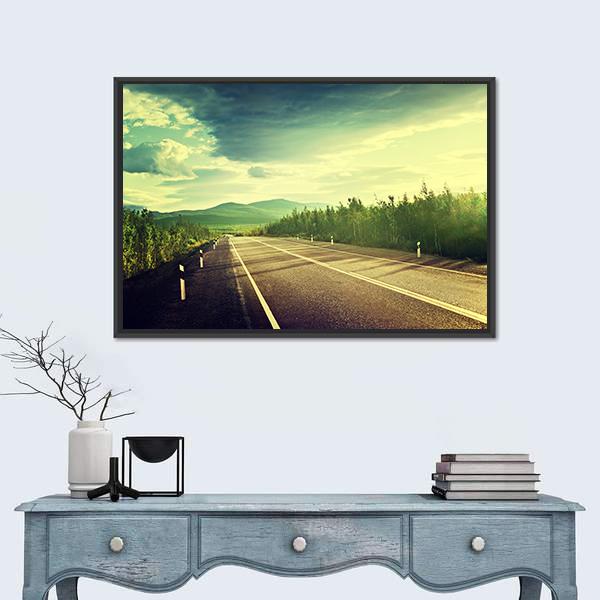 Road In Russian Mountains Canvas Wall Art-1 Piece-Floating Frame-24" x 16"-Tiaracle