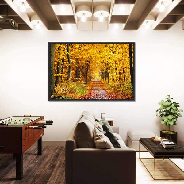 Road In The Autumn Forest Canvas Wall Art-3 Horizontal-Gallery Wrap-25" x 16"-Tiaracle