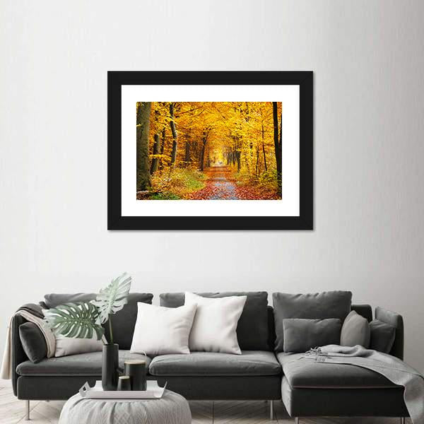 Road In The Autumn Forest Canvas Wall Art-3 Horizontal-Gallery Wrap-25" x 16"-Tiaracle