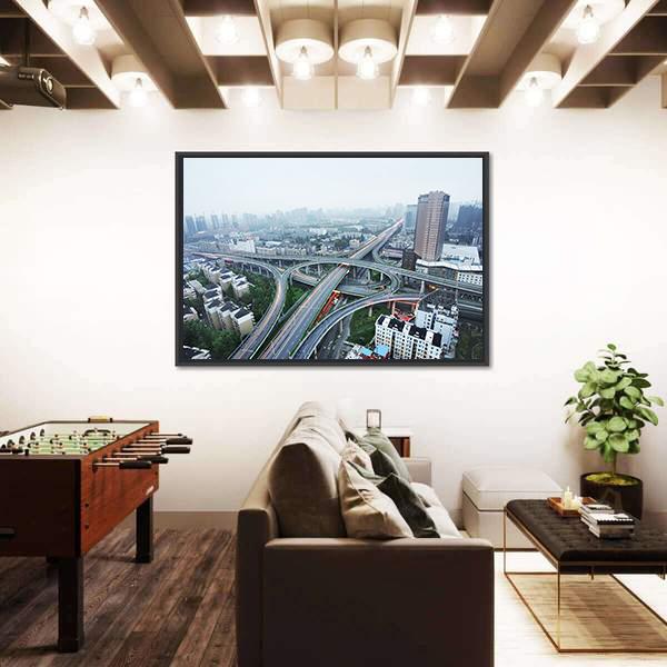 Road Junction At Hangzhou Canvas Wall Art-1 Piece-Floating Frame-24" x 16"-Tiaracle