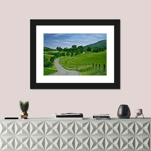 Road Leading To Blue Ridge Mountains Canvas Wall Art-1 Piece-Framed Print-20" x 16"-Tiaracle