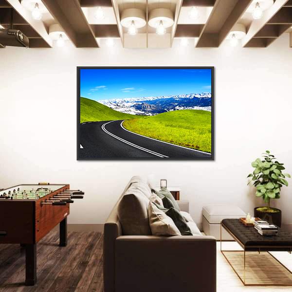 Road Leading To Mountain Canvas Wall Art-1 Piece-Floating Frame-36" x 24"-Tiaracle