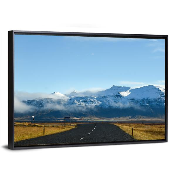 Road Leading To Snow Covered Mountains Canvas Wall Art-3 Horizontal-Gallery Wrap-25" x 16"-Tiaracle