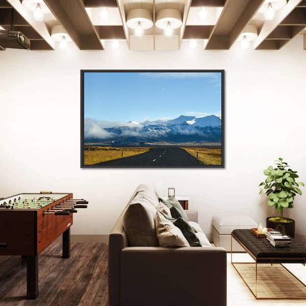 Road Leading To Snow Covered Mountains Canvas Wall Art-3 Horizontal-Gallery Wrap-25" x 16"-Tiaracle