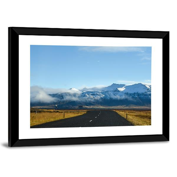 Road Leading To Snow Covered Mountains Canvas Wall Art-3 Horizontal-Gallery Wrap-25" x 16"-Tiaracle